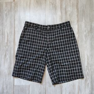 Adidas Shorts Men’s 34 Flat Front Classic Fit Golf Black Check Performance Chino